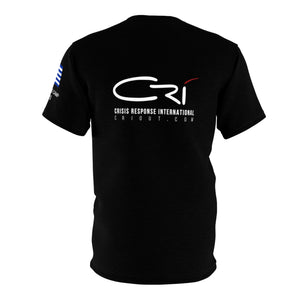 Refugee Camp, Greece 2015- Unisex CRI shirt with Flag on sleeve