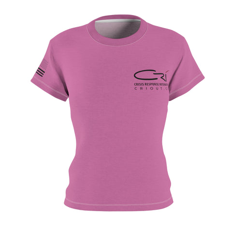 Women's-Basic CRI T-shirt with flag on sleeve Polyester, Pink