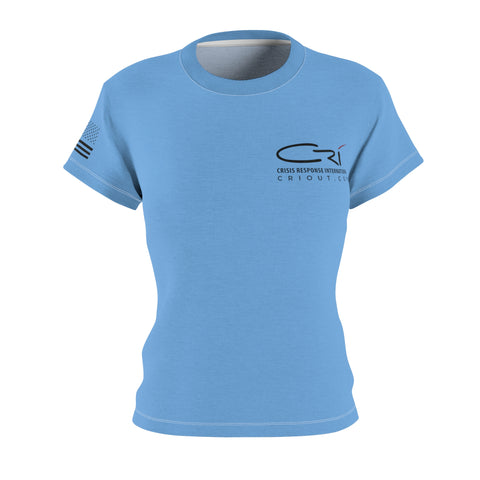 Women's-Basic CRI T-shirt with flag on sleeve Polyester, Light blue