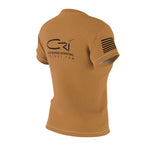 Women's-Basic CRI T-shirt with flag on sleeve Polyester, Light Brown